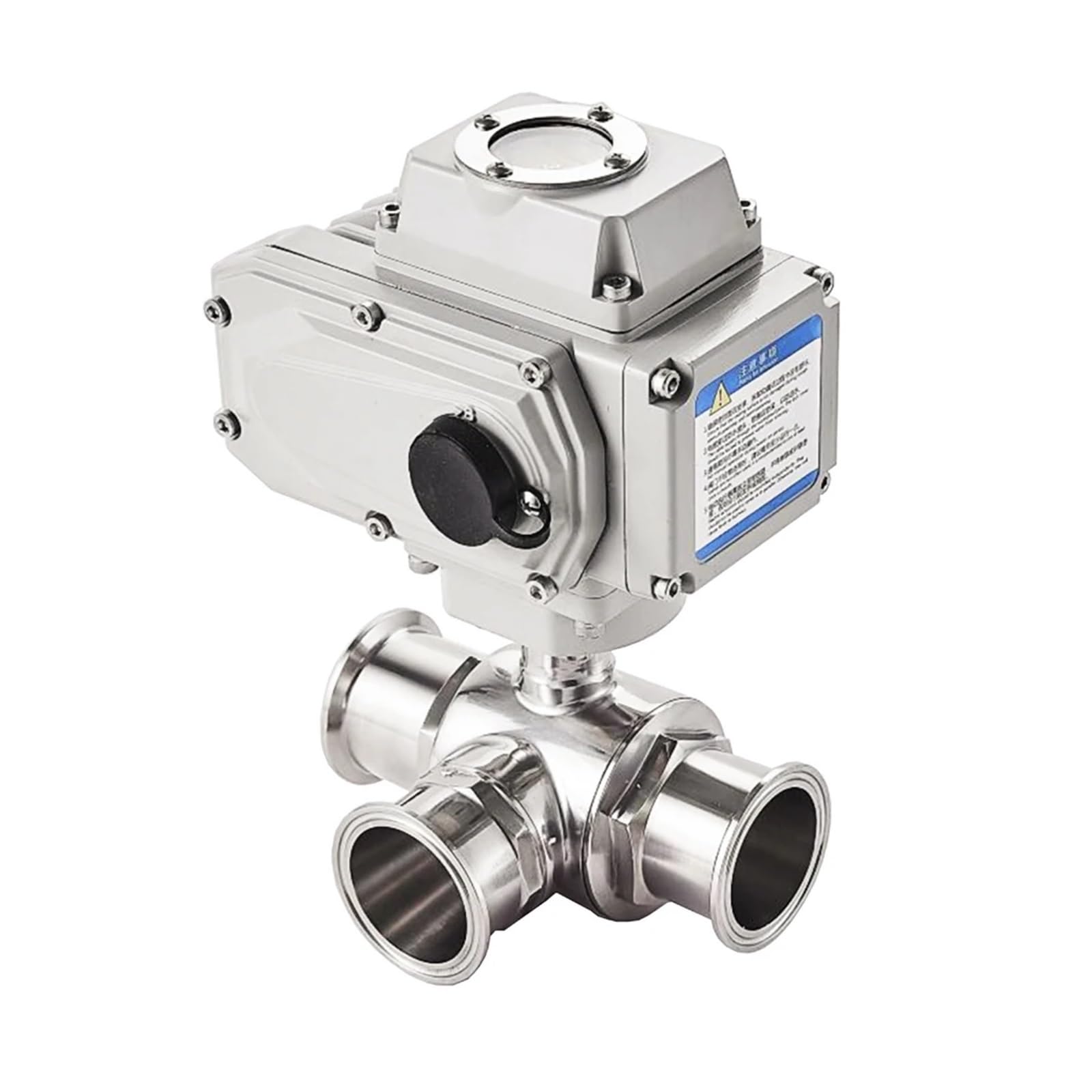 VSPPJYFG 38mm 3 Way High Platform Electric Ball Valves 220V 110V 12V Stainless Steel Tri Clamp Ferrule Type Motorized Ball Valve(T TYPE-220VAC)