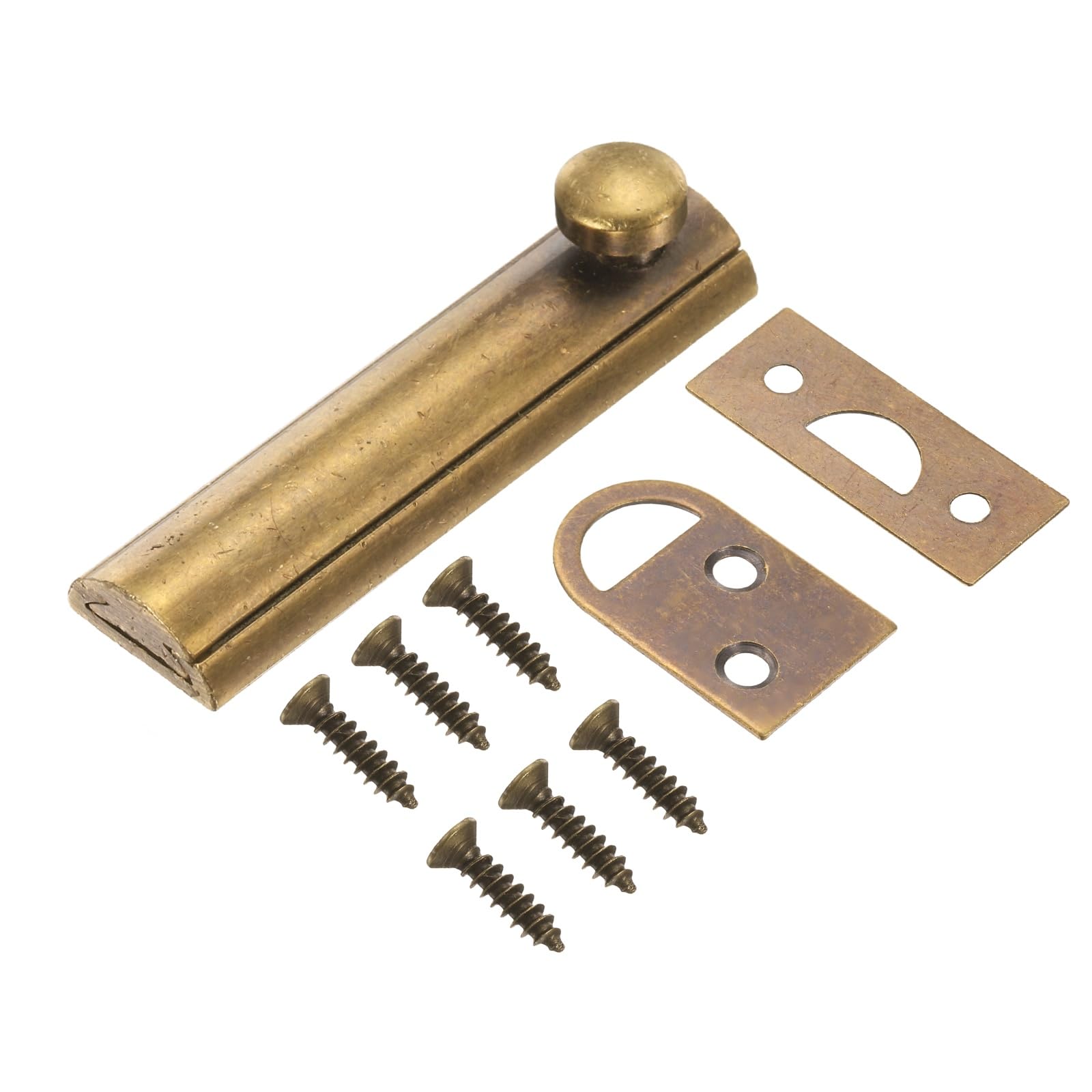sourcing map 3" Solid Brass Surface Bolt, Concealed Security Slide Latch Door Lock with Screws, Polished French Door Lock for Closet Cabinet Recessed Doors, Bronze