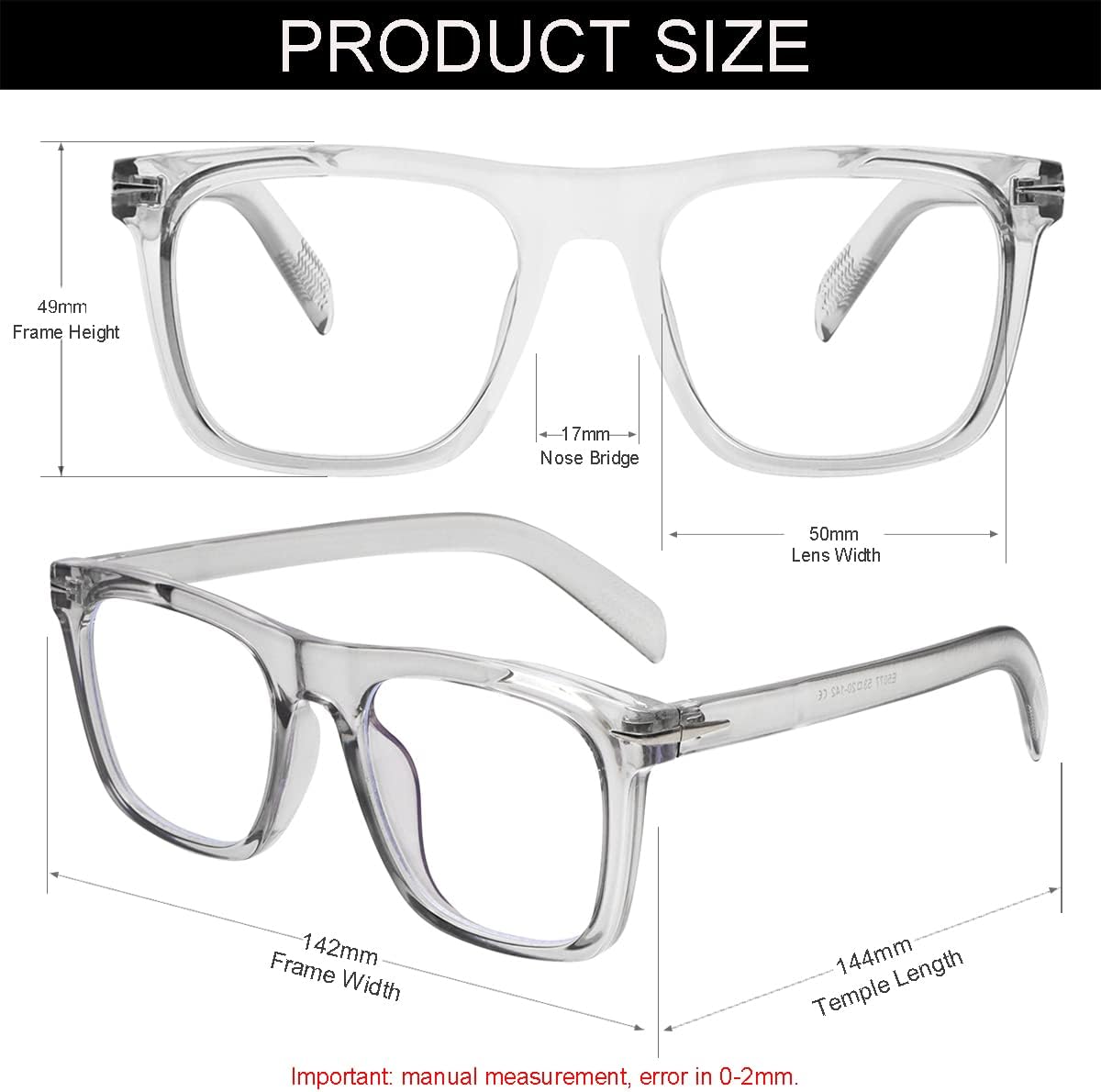 NIDOVIX Trendy Square Blue Light Blocking Glasses for Men Women, Fashion Frame Non-prescription Computer Glasses (Transparent Grey) - Image 6