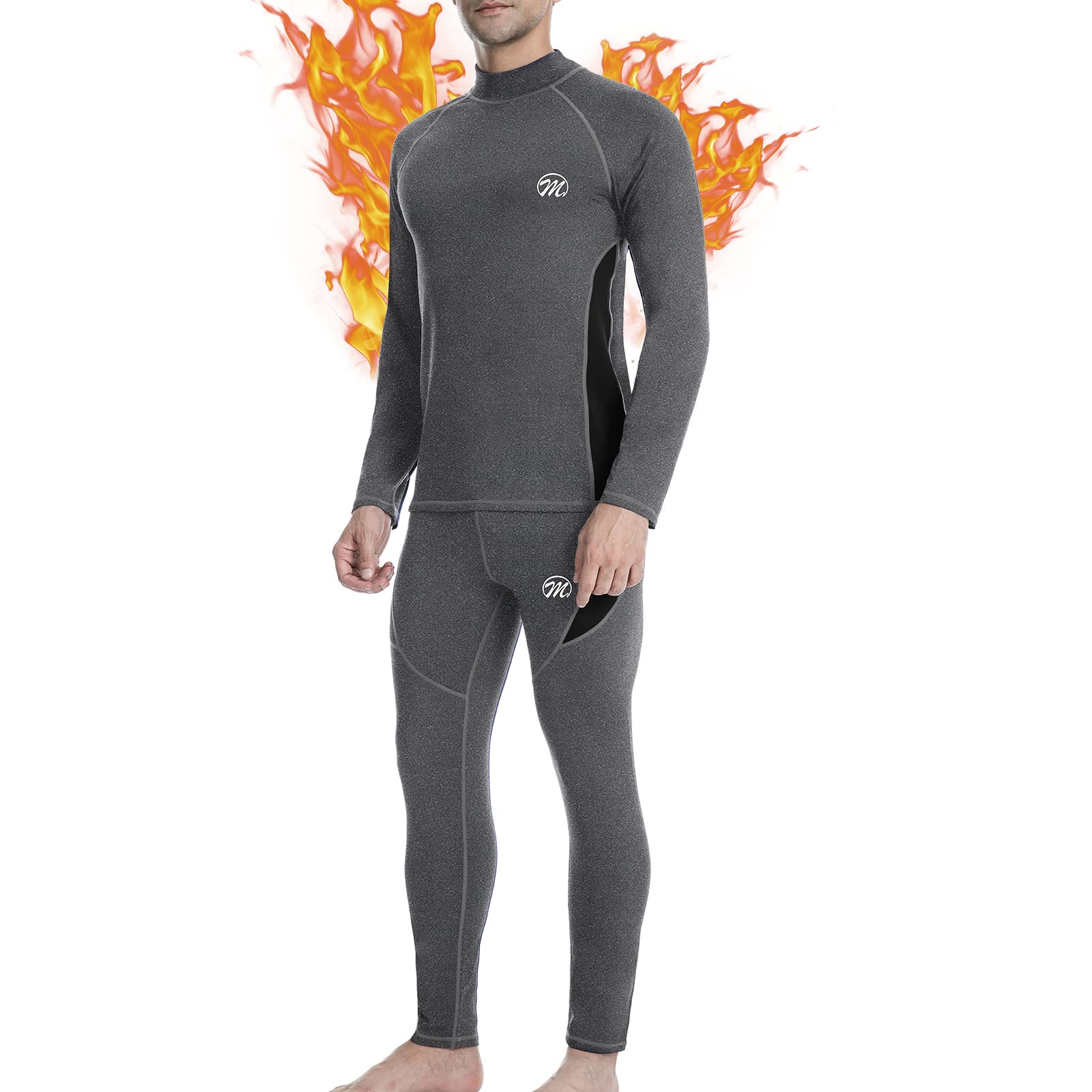 MEETWEE Men's Thermal Underwear Wintergear Fleece Long Johns Compression Base Layer Set Skiing Warm Top & Bottom, Grey, Medium