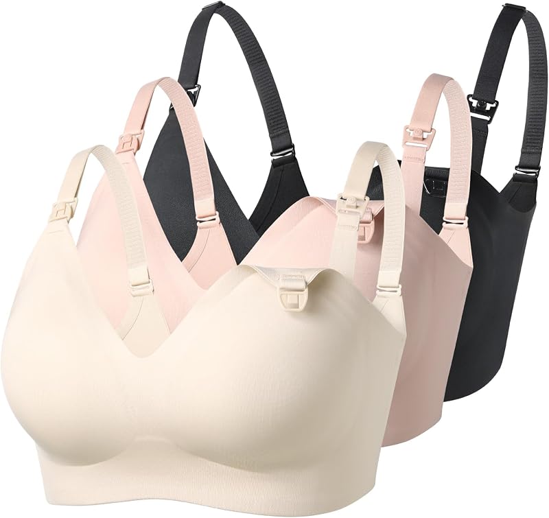 Momcozy Nursing Bras for Breastfeeding YN21 Seamless Comfort Maternity Bra | Natural Shape, Pregnancy & Sleep Bralette, Soft Breathable Fabric, Wireless Padded, Adjustable Straps, One-Hand Nursing Clip