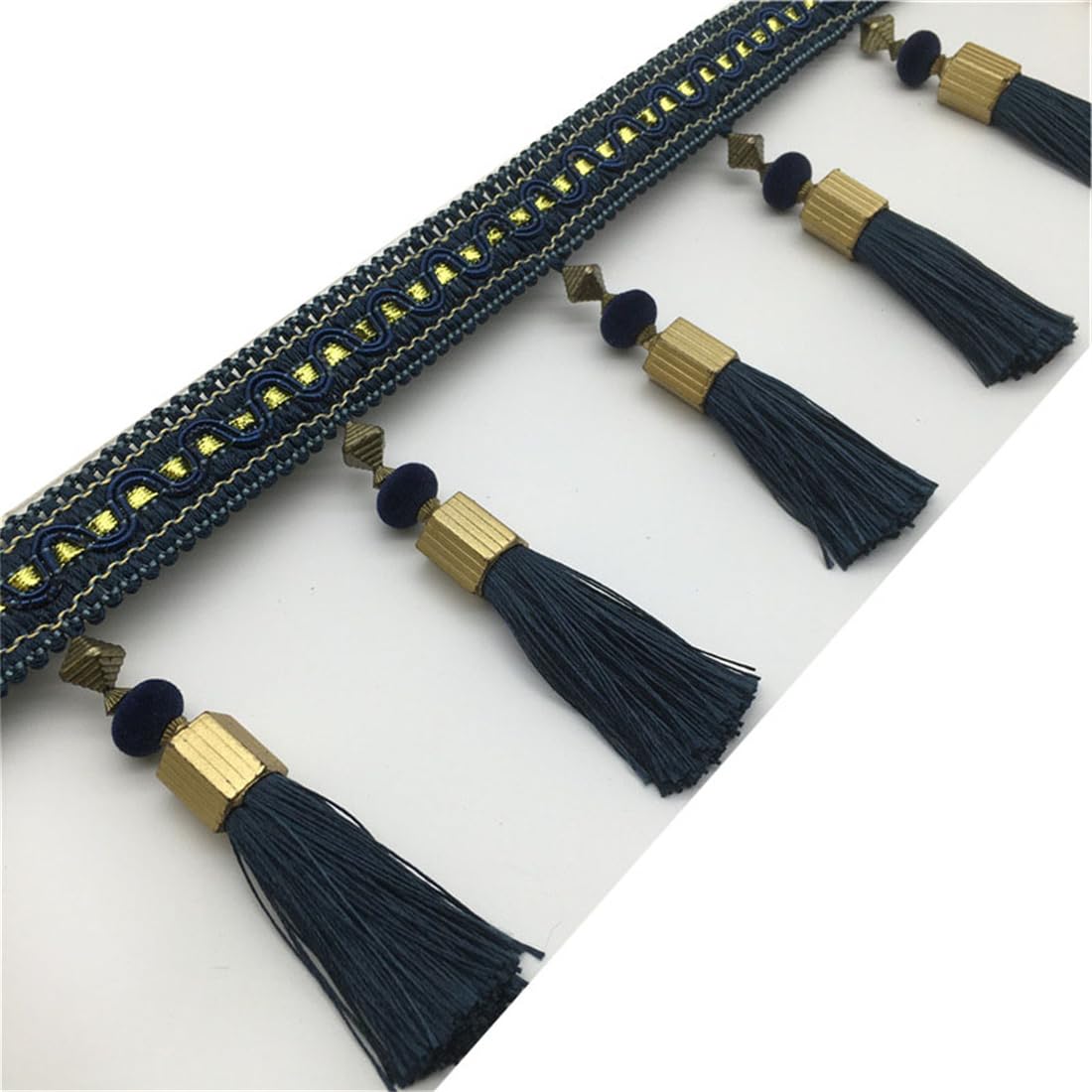GIVBRO Tassel Fringe Trim Braided Beads Hanging Fringing Trimming Ribbon for Curtain Lamp Shade and Pillow Tablecloth Accessories 5 Meters Navy Blue