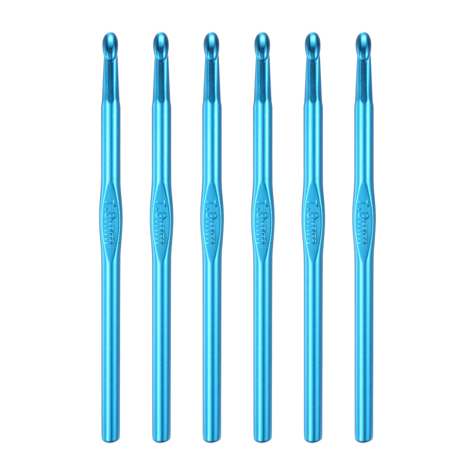 Agujas de tejer de 7 mm de aluminio azul uxcell que evitan enganches en el hilo, 6 piezas 6