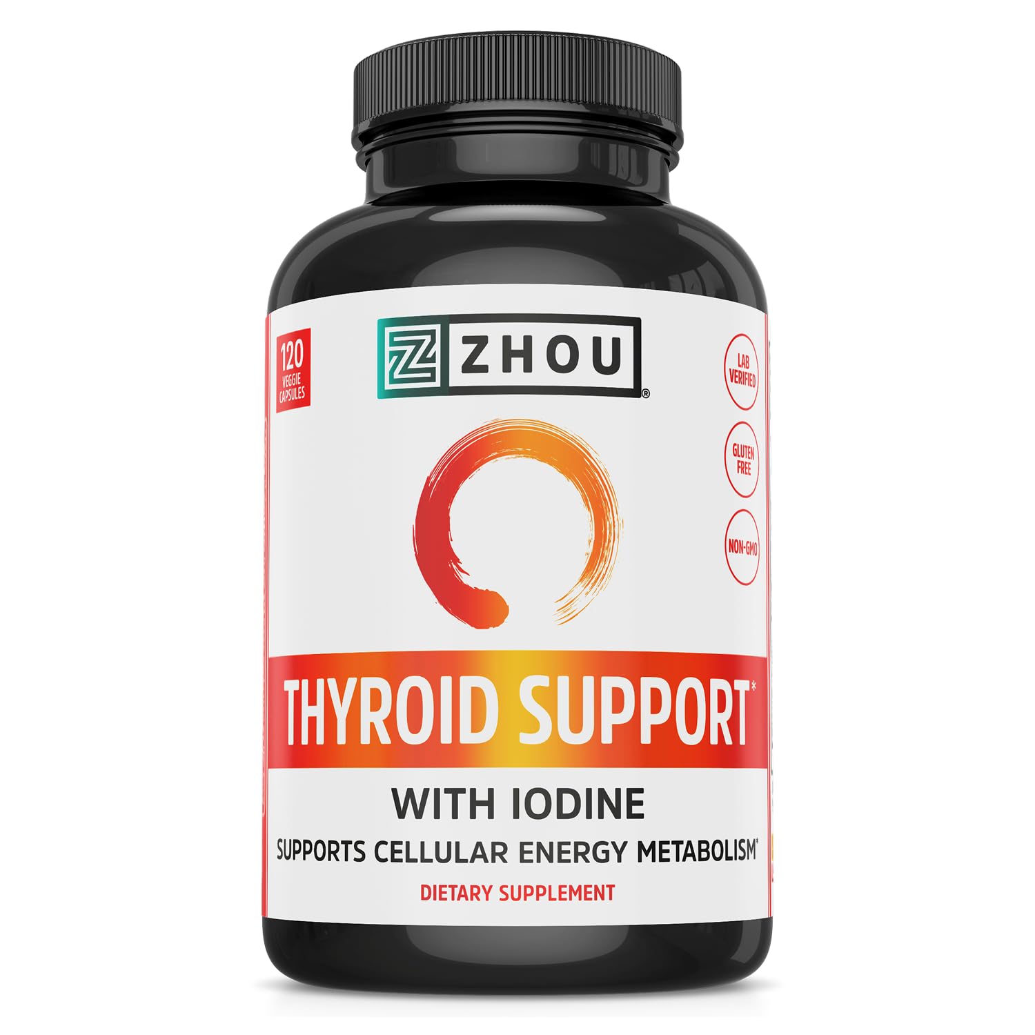 ZHOU Thyroid Support - Thyroid Supplement for Women & Men with Zinc, Iodine, & Selenium, Cellular Energy Thyroid Complex with Ashwagandha, Kelp - 120 Veggie Capsules (Pack of 1) 120 Count (Pack of 1)