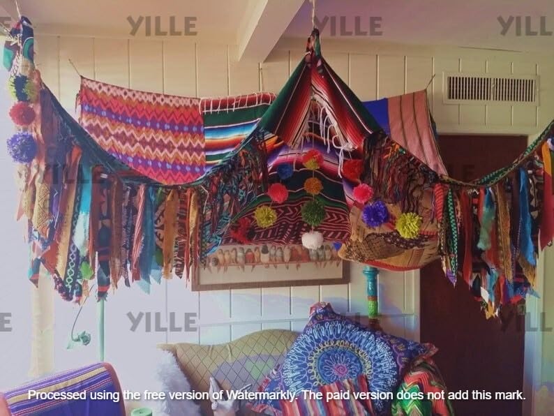 YILLE Boho Tent - Saree Tent - Bed Canopy | Bohemian Wedding Backdrop | Gypsy Hippie Decor - Floor Seating Area | Meditation Room - Glamping, X-Large