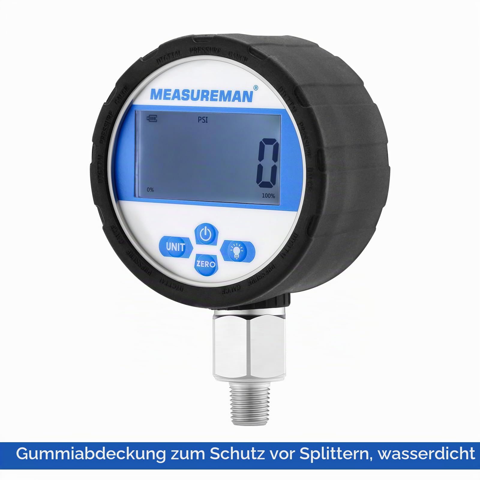 Digitales Drucktest Kupplungsset, 0-700 BAR, 1/4" NPT-Stecker, Manometerprüfer-1 Manometer, 1 Schlauch, 2 Kupplungen, schwarzer Silikonschutz