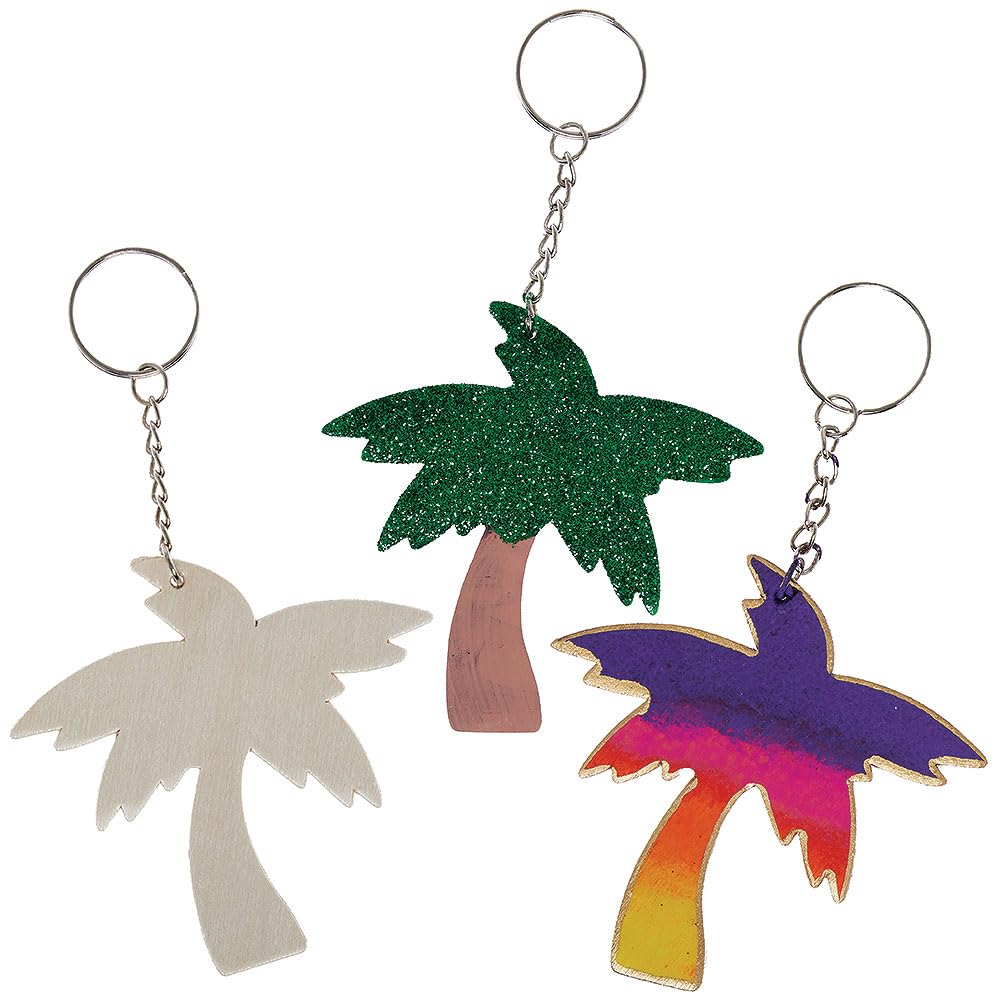 Baker Ross VC152 Palm Tree Wooden Keyrings - Pack of 6, Paint-Your-Own Palm Tree Keyrings