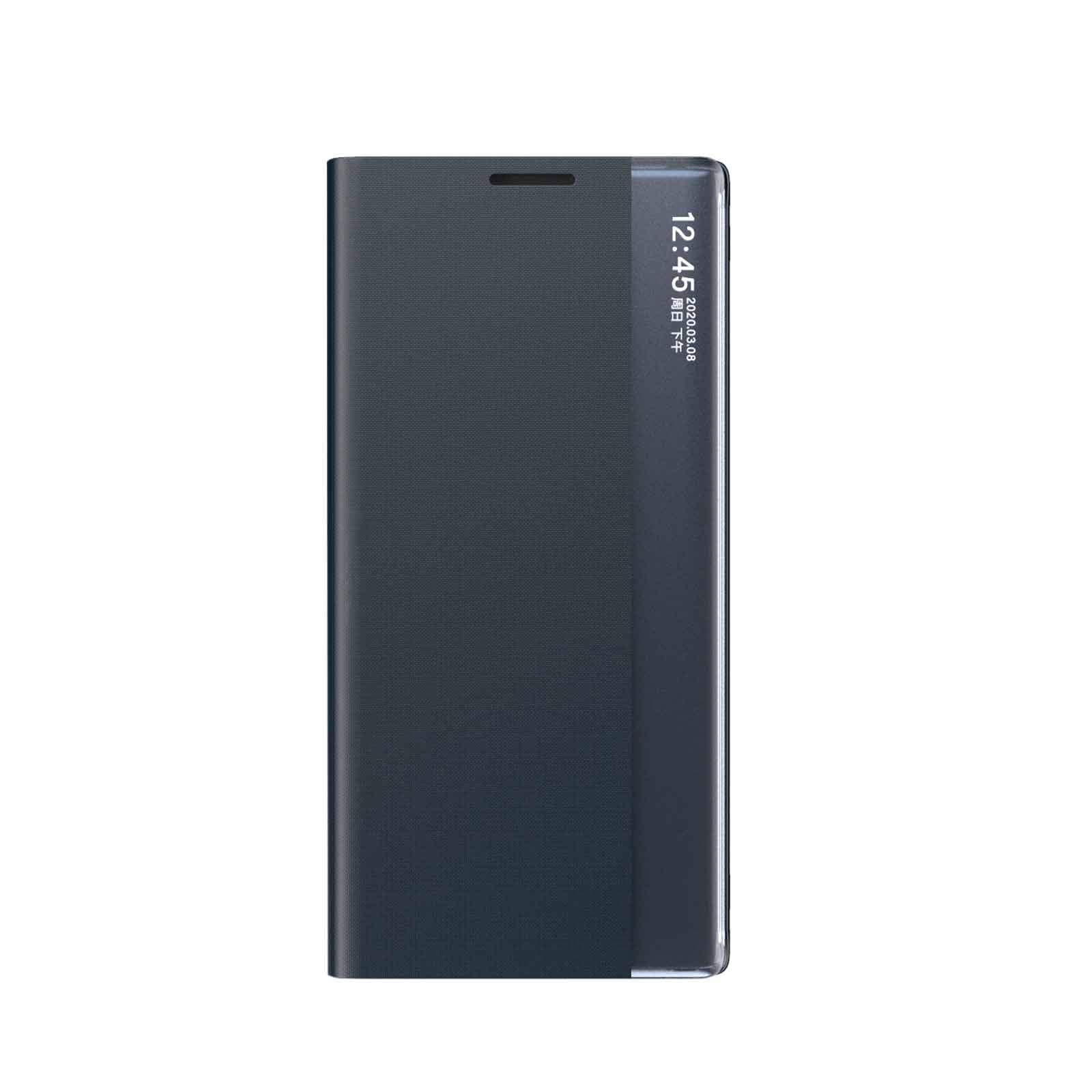 Etui LEYAN do Samsung Galaxy S21 5G, Premium skórzane etui z klapką z przezroczystym okienkiem, etui z klapką Smart View ze składanym uchwytem, granatowe