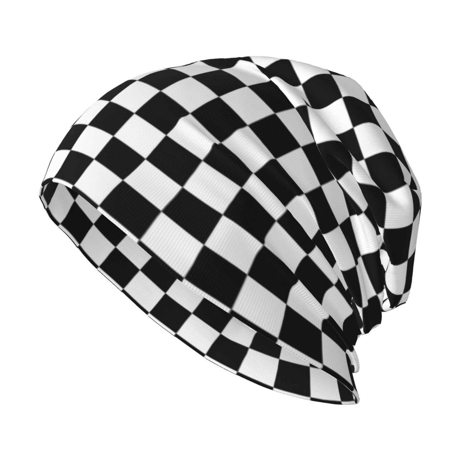 Black and White Plaid Skull Cap Warm Checkerboard Knit Hat Checkered Slouchy Beanie Hats Headwear Gift for Men Women