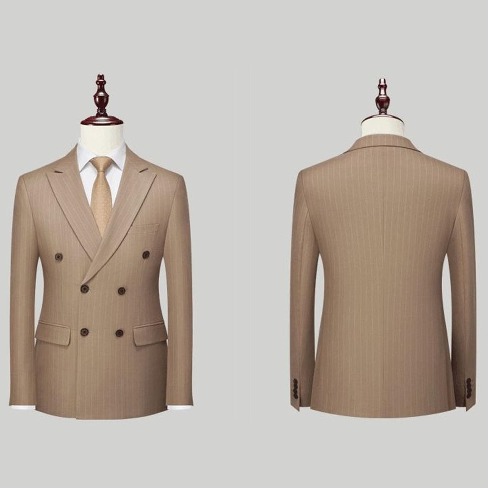Abiti da Uomo Slim Fit gessati 2 Pezzi Doppiopetto Casual Smoking Blazer Giacca Pantaloni Business Matrimonio Ballo di fine Anno