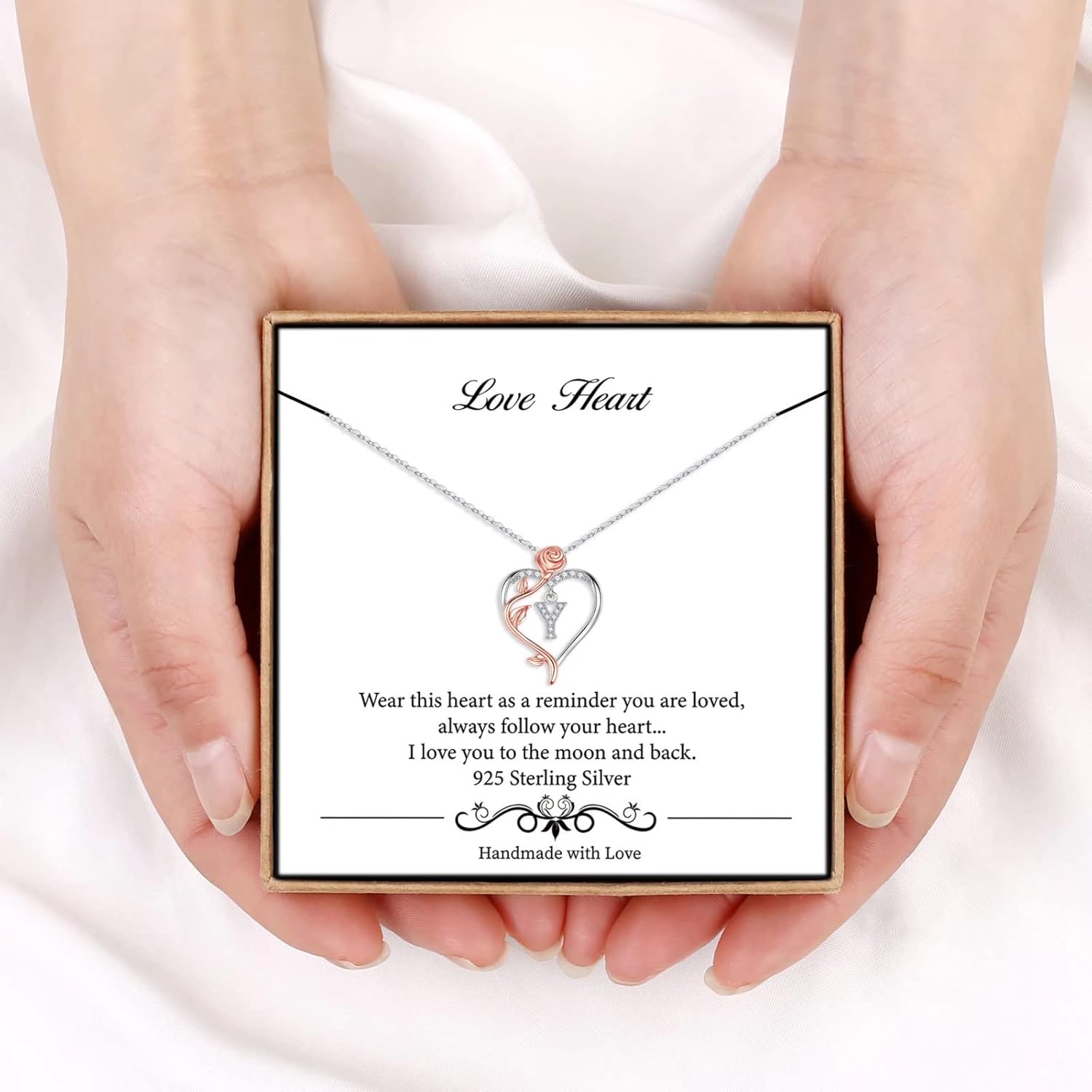 Iefil Rose Heart Necklaces Gifts for Women - 925 Sterling Silver Rose Heart Initial Necklace, Anniversary Birthday Gifts for Women, Jewelry Gift for Her Wife Girlfriend Mom Daughter - Image 6