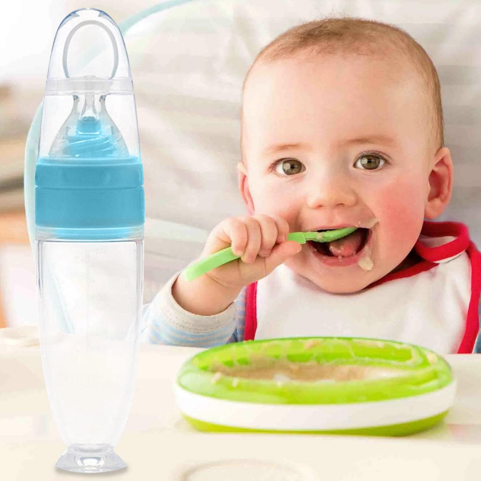 Wukesify Squeeze Bottle with Spoon Baby Utensils,Silicone Baby Food  Dispensing Spoon Infant Fruit Squeeze Feeder Baby Silicone Feeding Bottle  Spoon