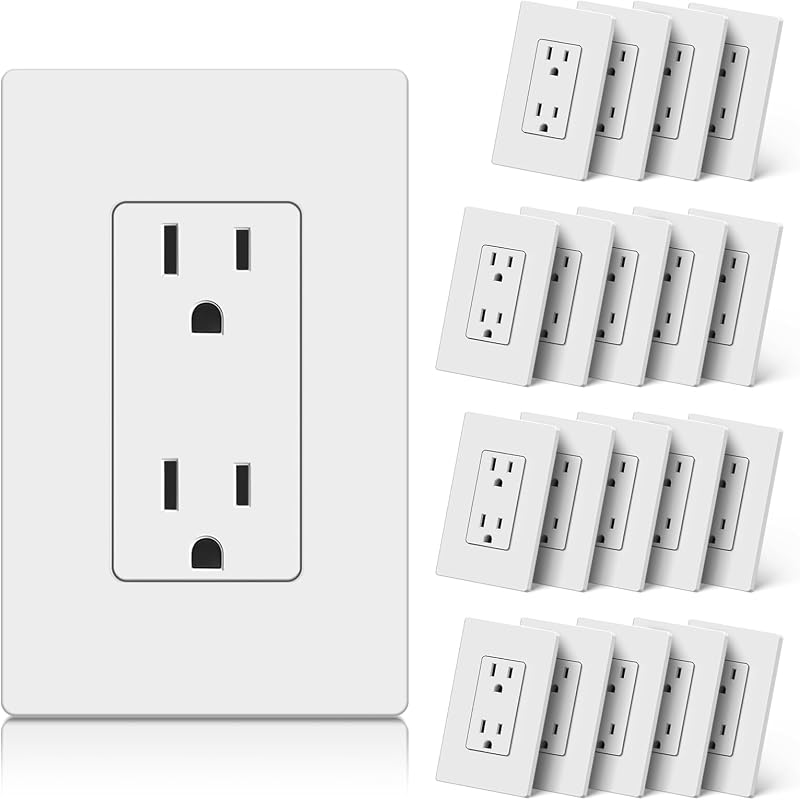CML 15 Amp Decorator Receptacle Outlet with Screwless Wall Plate, 20 Pack | UL Listed Standard Electrical Outlet, Non-Tamper Resistant, 15A/125V, 2 Pole 3 Wire, Residential and Commercial Use