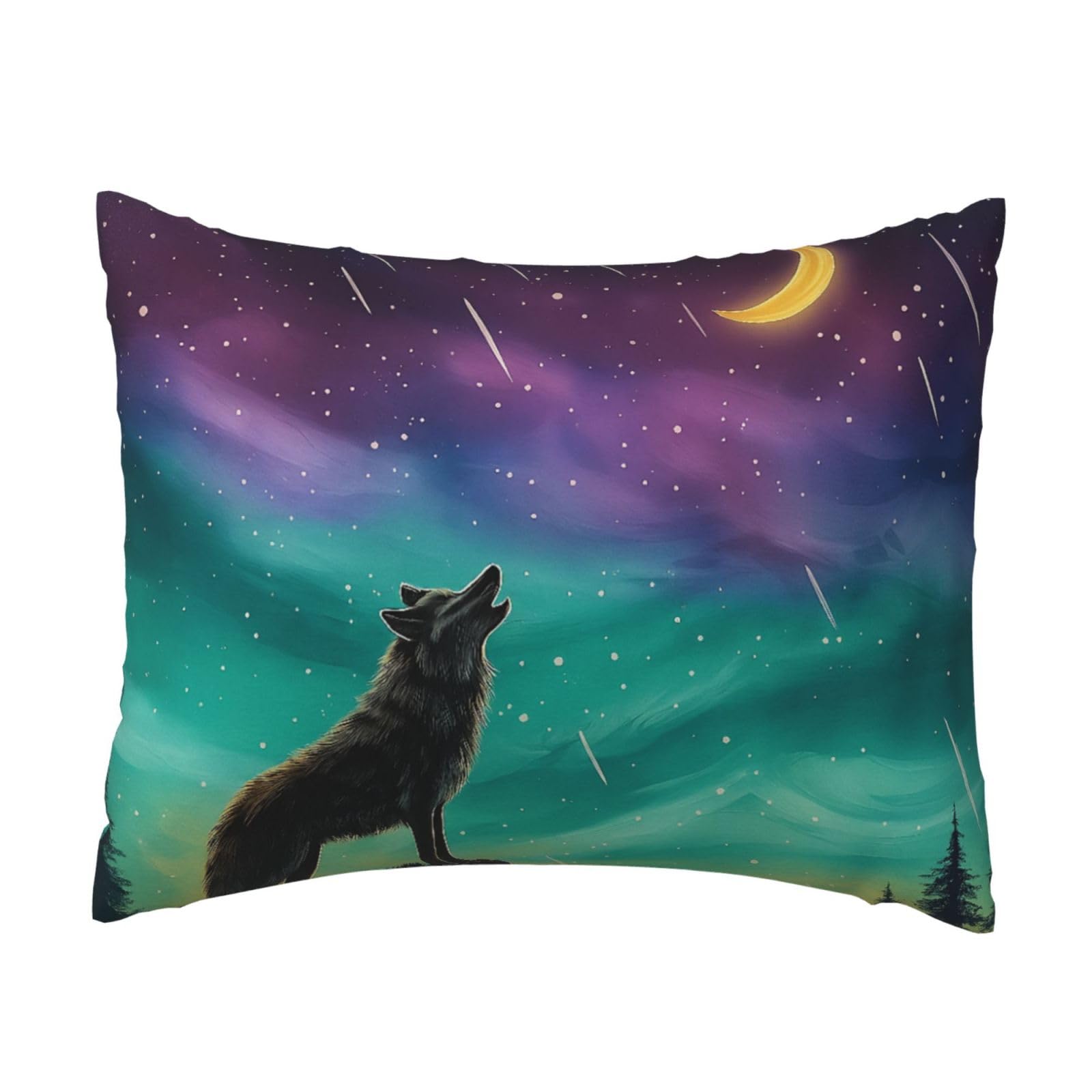 Aurora Howling Wolf Under Celestial Lights Pillowcase Soft Plush with Zipper Decorative Pillowcovers 16x20 in