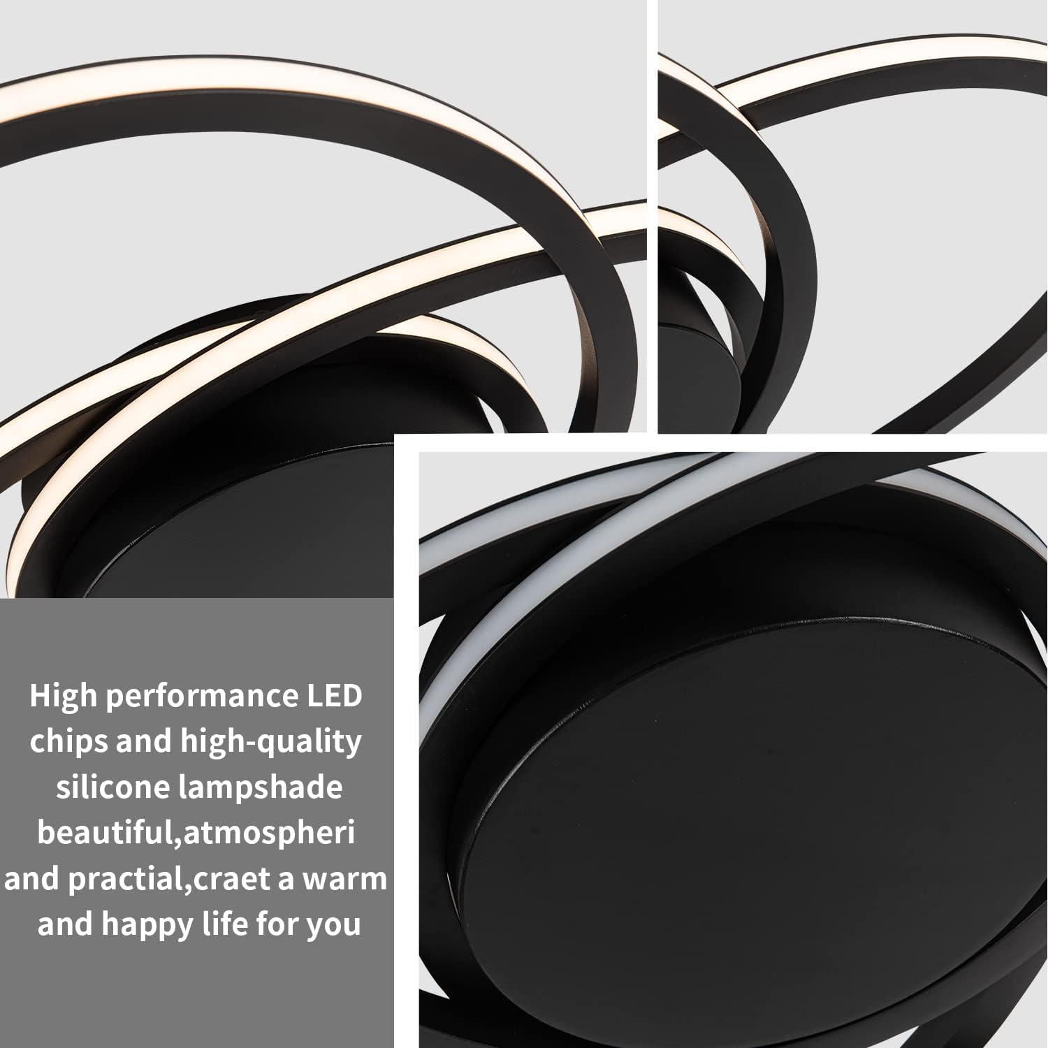 MADEM Room Decor 23.6'' Modern LED Ceiling Light Dimmable Flush Mount for Bedroom Black LED Chandelier Close to Ceiling Light for Living Room Dining Room Kitchen Hallway, 38W 3000K-6000K