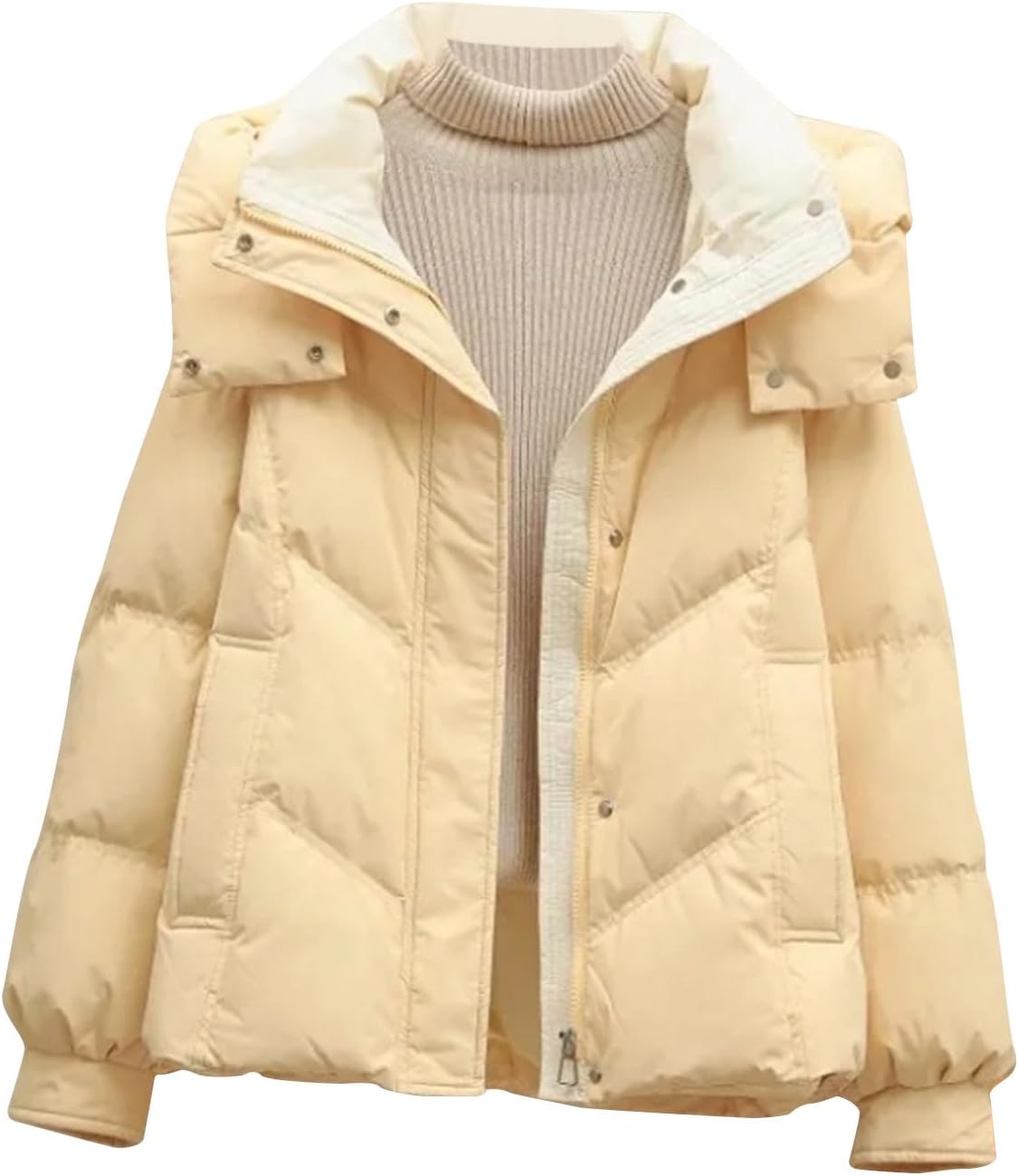 Womens Puffer Coat Winter Warm Down Jacket Teen Girls Fashion Hooded Quilted Jacket Coat Loose Cropped Down Outerwear