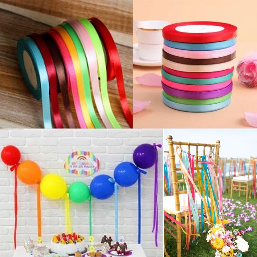 TPTGIAR 6 kleuren satijnen lint 20 mm × 22 m breed cadeaulint kleurrijk polyester cadeaulint voor geschenkverpakkingen doe-het-zelf verjaardag