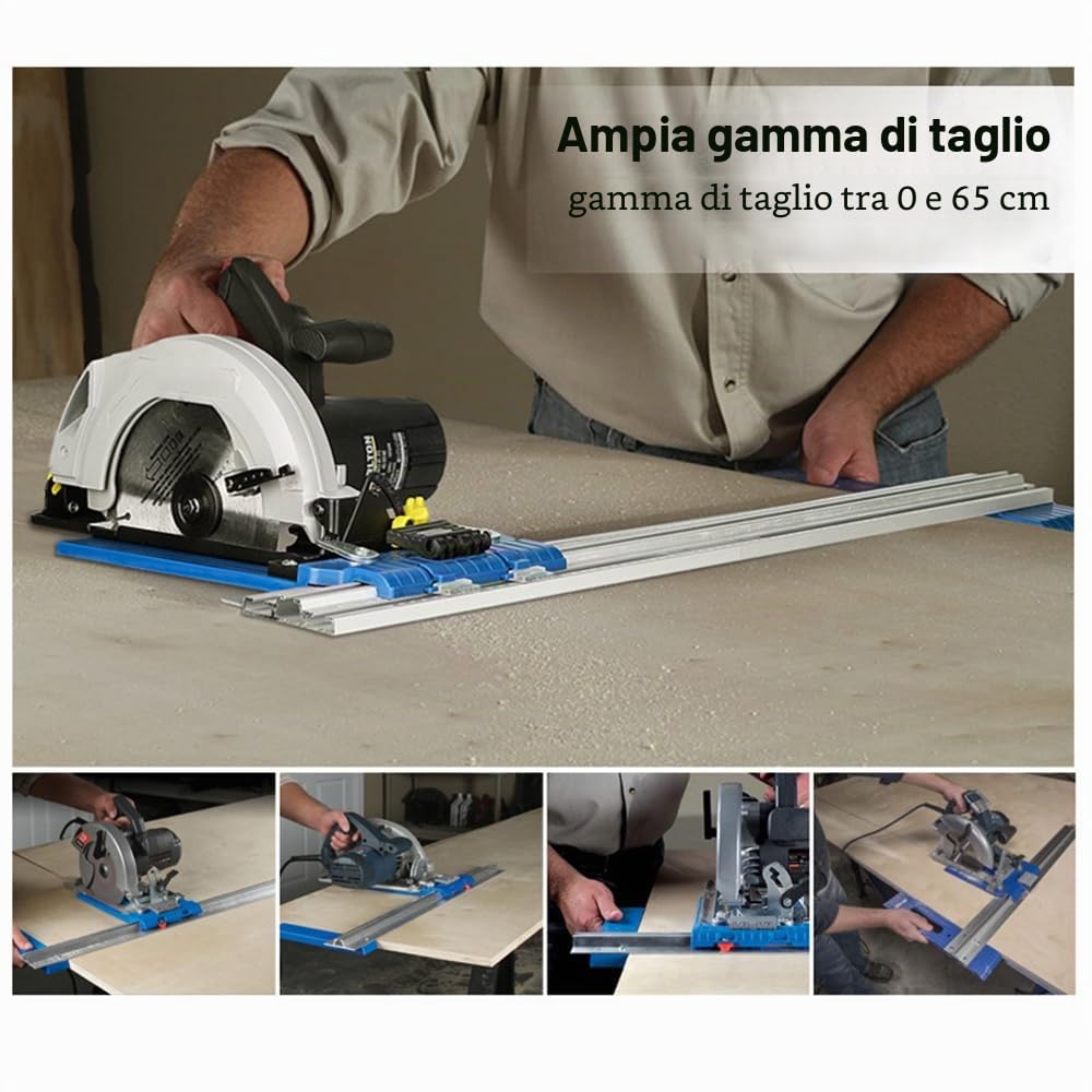 Guida per sega circolare Binario di guida per taglio per lavorazione del legno Lega di alluminio Plastica tecnica Binario guida per sega circolare multifunzionale Gamma di taglio regolabile 0-65 cm