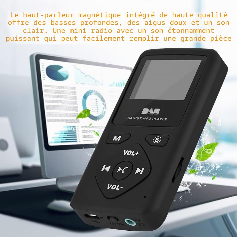 Richer-R Lecteur MP3, portable DAB/DAB + récepteur radio numérique de poche, lecteur MP3 Bluetooth avec écran LCD de 1,8 pouces, support casque mains libres, fonction radio FM
