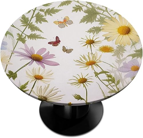 Vista 191 de Mantel redondo ajustable con borde elástico, mantel de hojas coloridas abstractas, impermeable, lavable, para mesas redondas, ideal para picnic