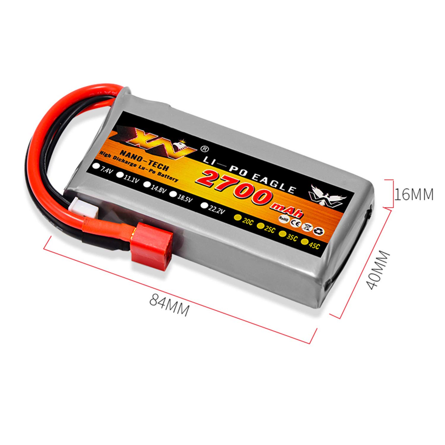 7,4 V 2700 mAh 2S bateria zamienna do WLTOYS 12428 1/12 RC Car Grey z wtyczką T