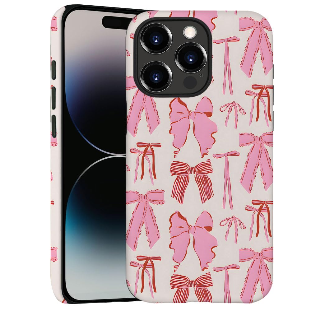 Generic Case for iPhone 14 Pro Max - [Drop Protection Phone Cover] - Hybrid Case for Girl Women - Colorful Pink Bows