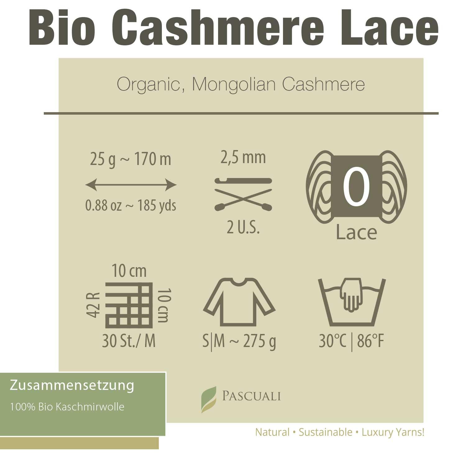 PASCUALI | Bio Cashmere Lace - Gomitolo di lana 100% cashmere per lavorare a maglia e all'uncinetto, set da 4 gomitoli, 100 g, colore: fucsia 60