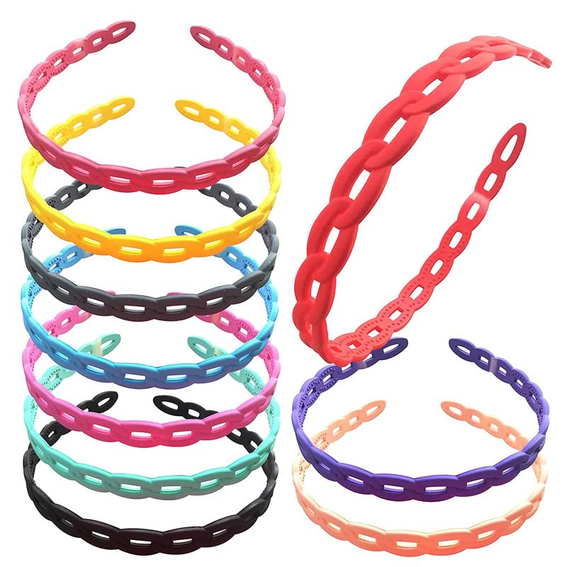 12pcs Plastic Headbands with Teeth For Girls Women 12 mm Light Color Chain Hairbands Hair Hoops-image-44