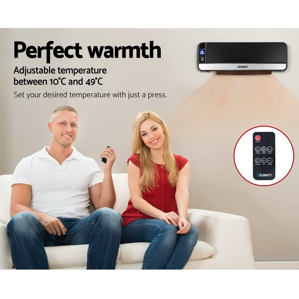 Devanti Ceramic Heater, 2000W Portable Electric Wall Mount Panel Strip  Heaters for Bedroom Indoor Home Room Warmool Space Heating, LED Swing Timer  Remote Control Black: Heating: Amazon.com.au