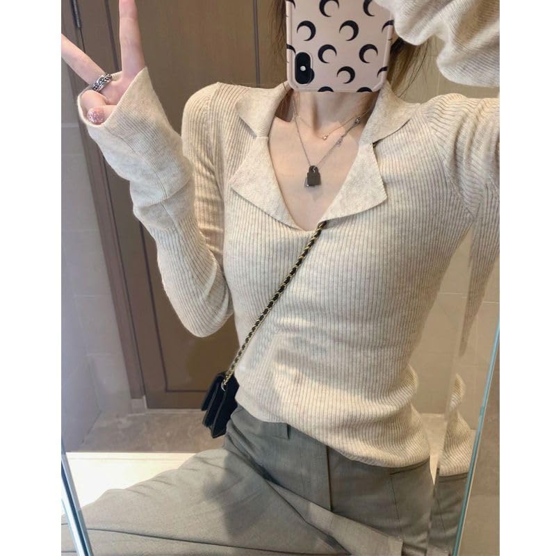 Amazon.co.jp: セーターモチモチpネックニット女秋冬厚手デザイン感純 