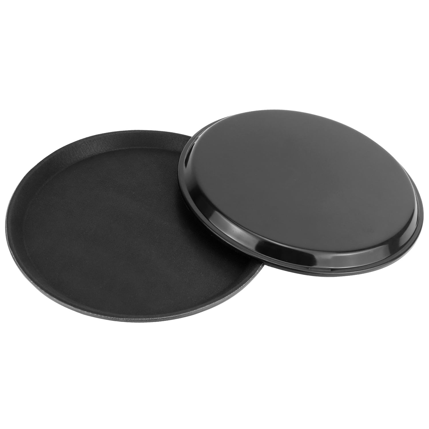 QWORK Vassoio rotondo da 28 cm per ristorante, confezione da 6 vassoi antiscivolo, vassoio in plastica nera per servire pasti