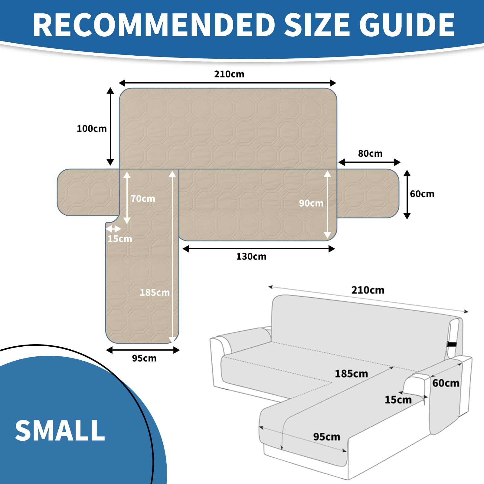 Ystyle Copridivano Impermeabile con Penisola 2 Posti (L 210 CM), Copridivano Angolare Destra/Sinistra Universale Reversibile, Copridivano Chaise longue Antigraffio Antimacchia, Beige
