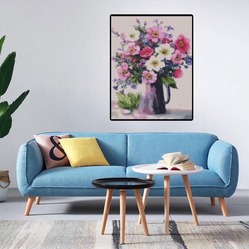 Image of Flowers Stamped Cross Stitch Kits Flowers Cross Stitch Patterns,Dimensions Cross Stitch Kits Embroidery Kit Arts and Crafts for Beginners 15.7x11.8 inch