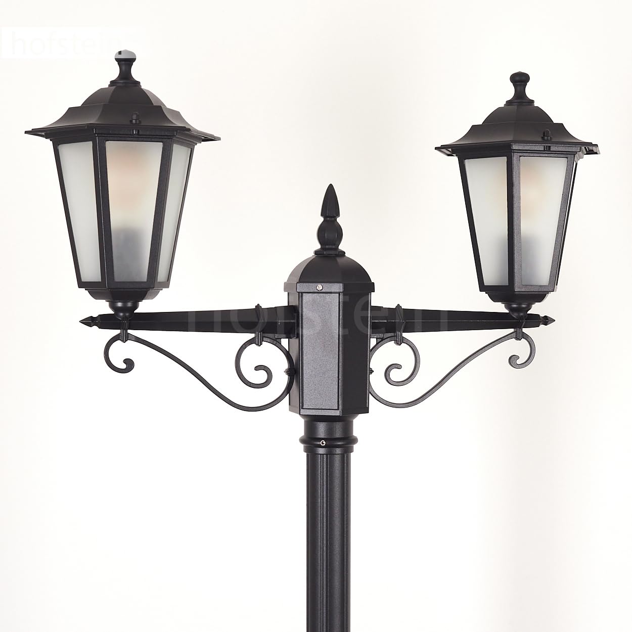 HOFSTEIN Lampa zewnętrzna Loria, oświetlenie ścieżki z metalu/szkła mlecznego w kolorze czarnym/białym, kandelabr 2-punktowy w antycznym stylu, wysokość maks. 200 cm, oświetlenie ogrodowe IP44, 2 x