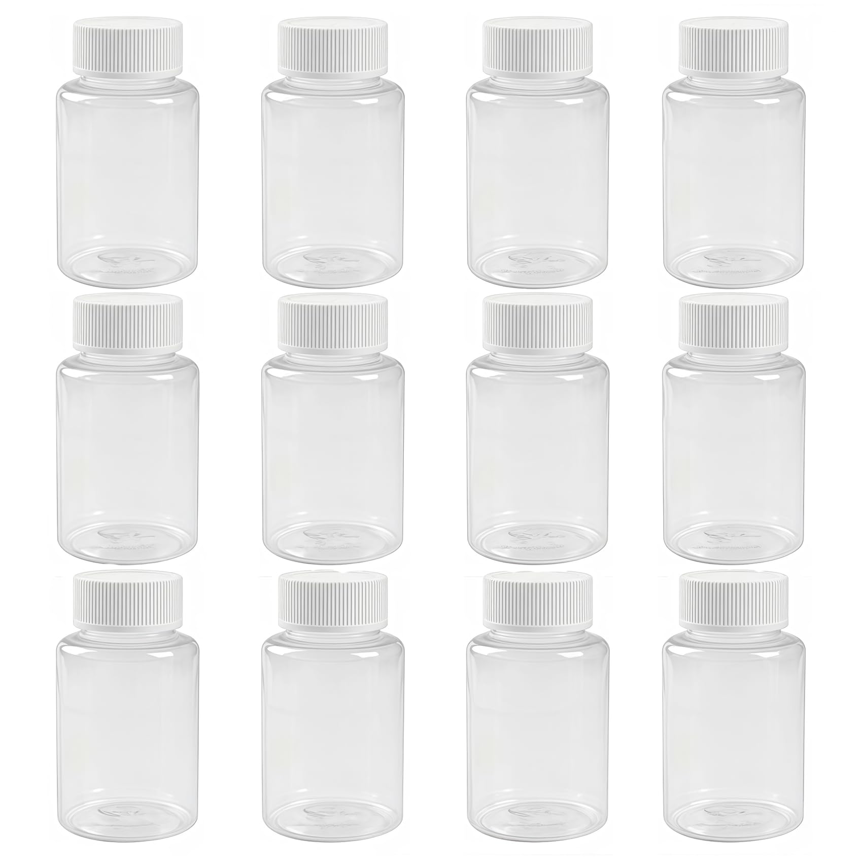 12 PCS 50 ML 1.7 OZ Plastic Plastic Clear Bottles Empty Container with White Screw Cap Solid Powder Case Refillable Storage Holder Sample Jar for Dispense Different Items