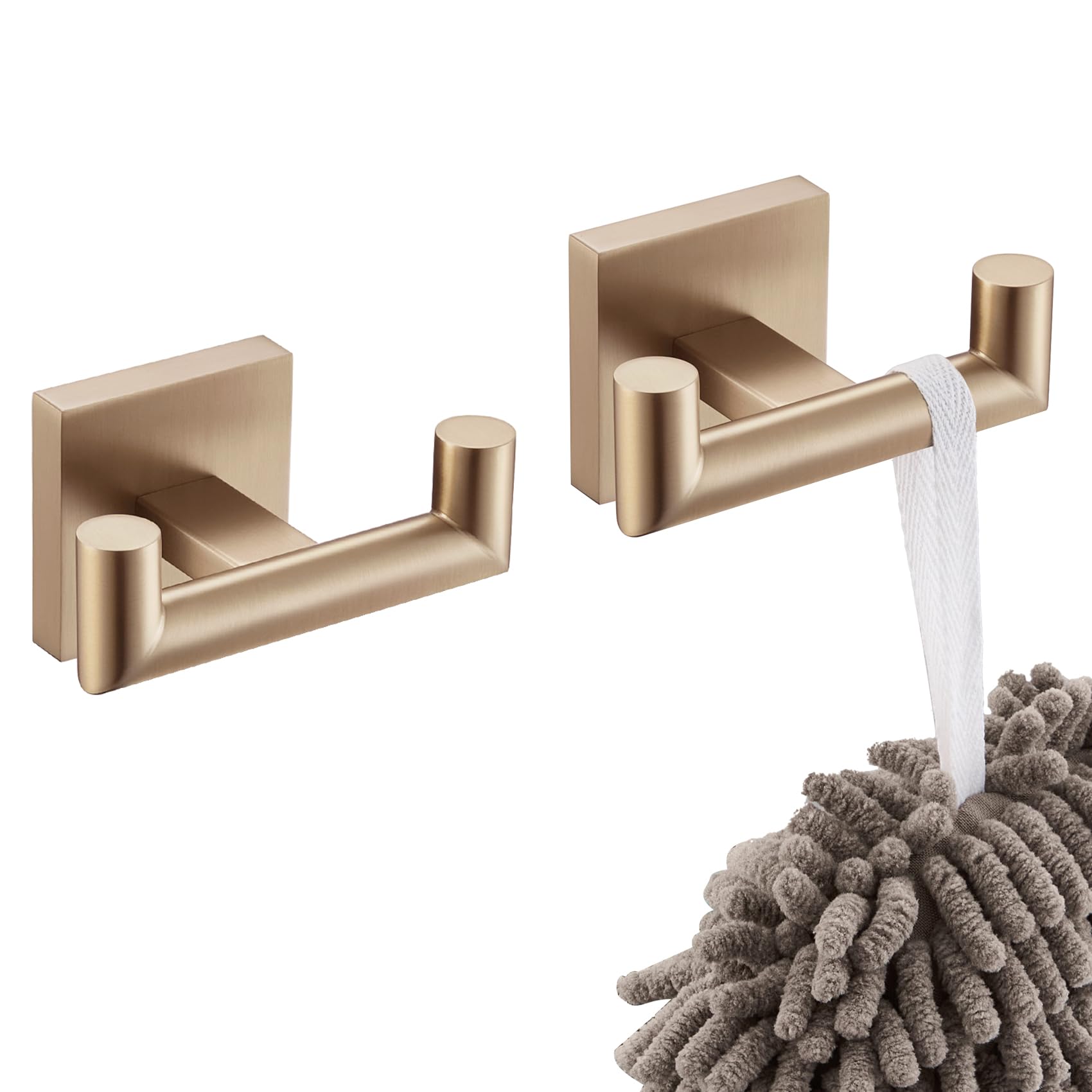 KOKOSIRI Robe Hooks Bath Towel Hooks Bathroom Hardware Double Coat Hooks Wall Mounted 2 Pack Champagne Bronze Stainless