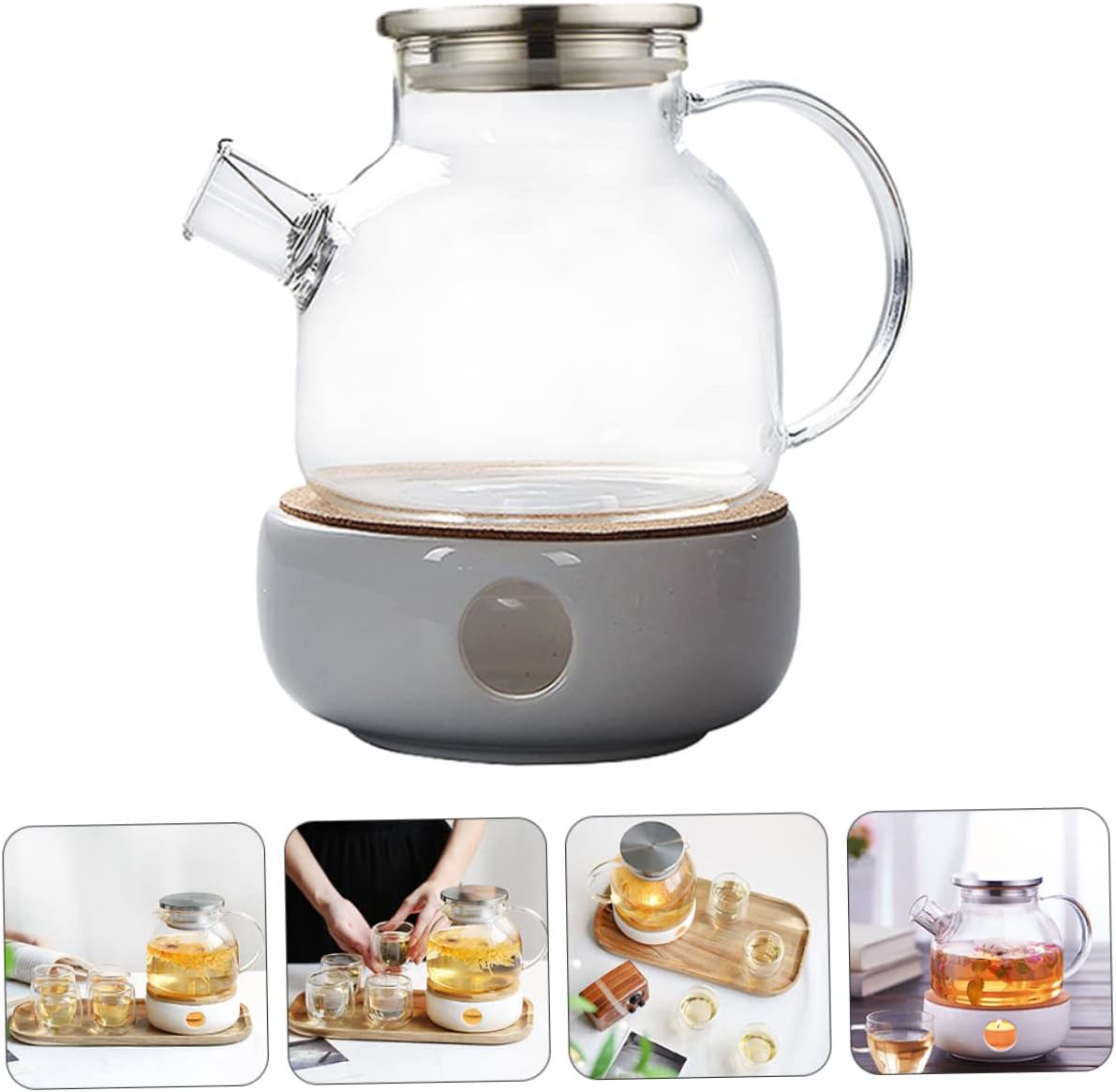 Glass Teapot with Bamboo Lid and Filter 2-Piece Large Capacity Tea Pot Heat-Resistant Kettle for Loose Leaf Tea and Home Brewing