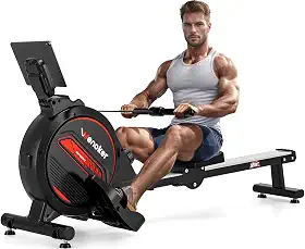 Máquina de remo, remo magnético WENOKER para casa com capacidade de peso de 158 kg, resistência silenciosa, monitor LCD e suporte de tablet, almofada de assento confortável, design compacto que