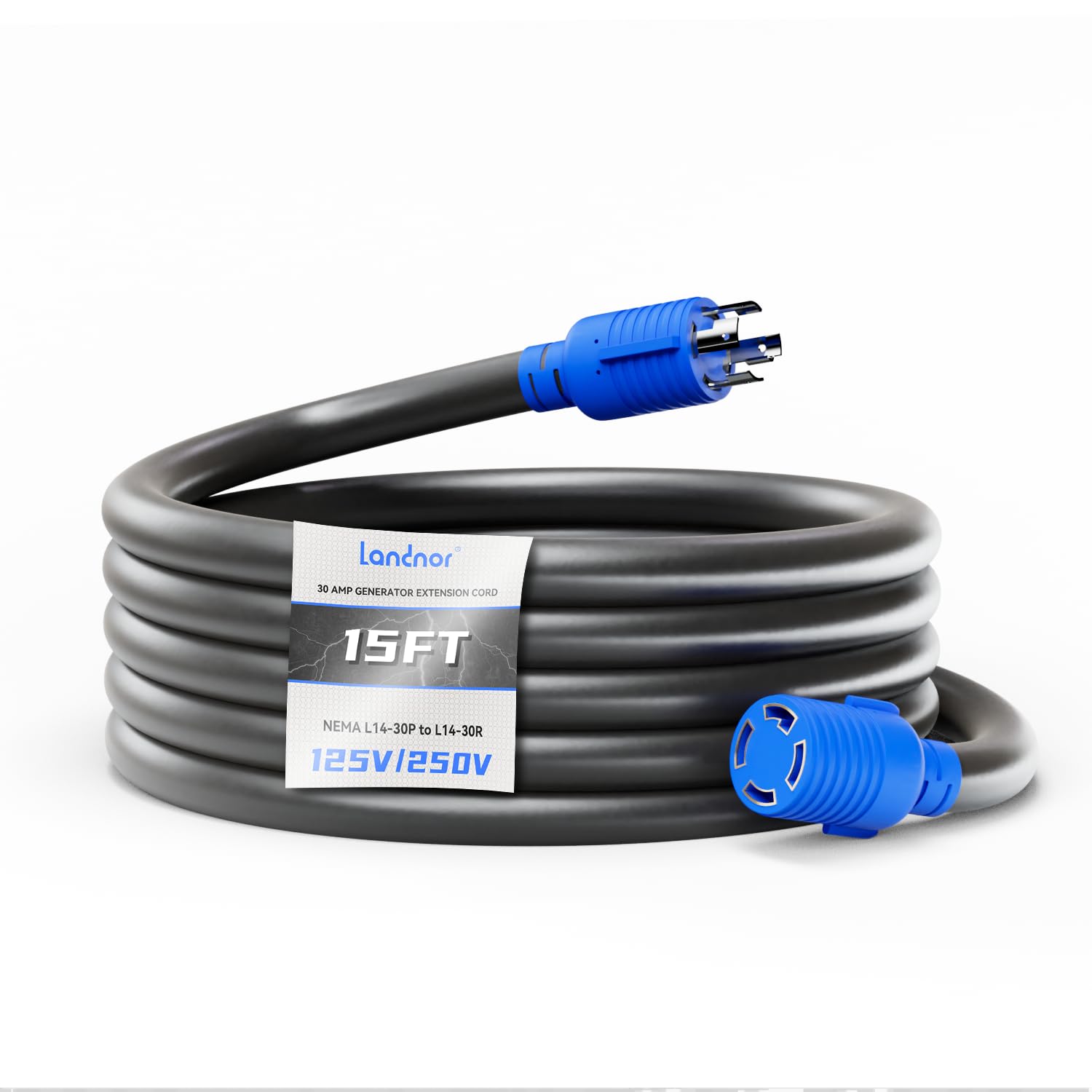 Landnor 30AMP 4 Prong Generator Extension Cord 15FT Heavy Duty 6/3+8/1 Gauge STW Wire, 14-50P Male and SS2-50R Twist Locking Female Generator Cord with Twist Locking for Generator to House Connection