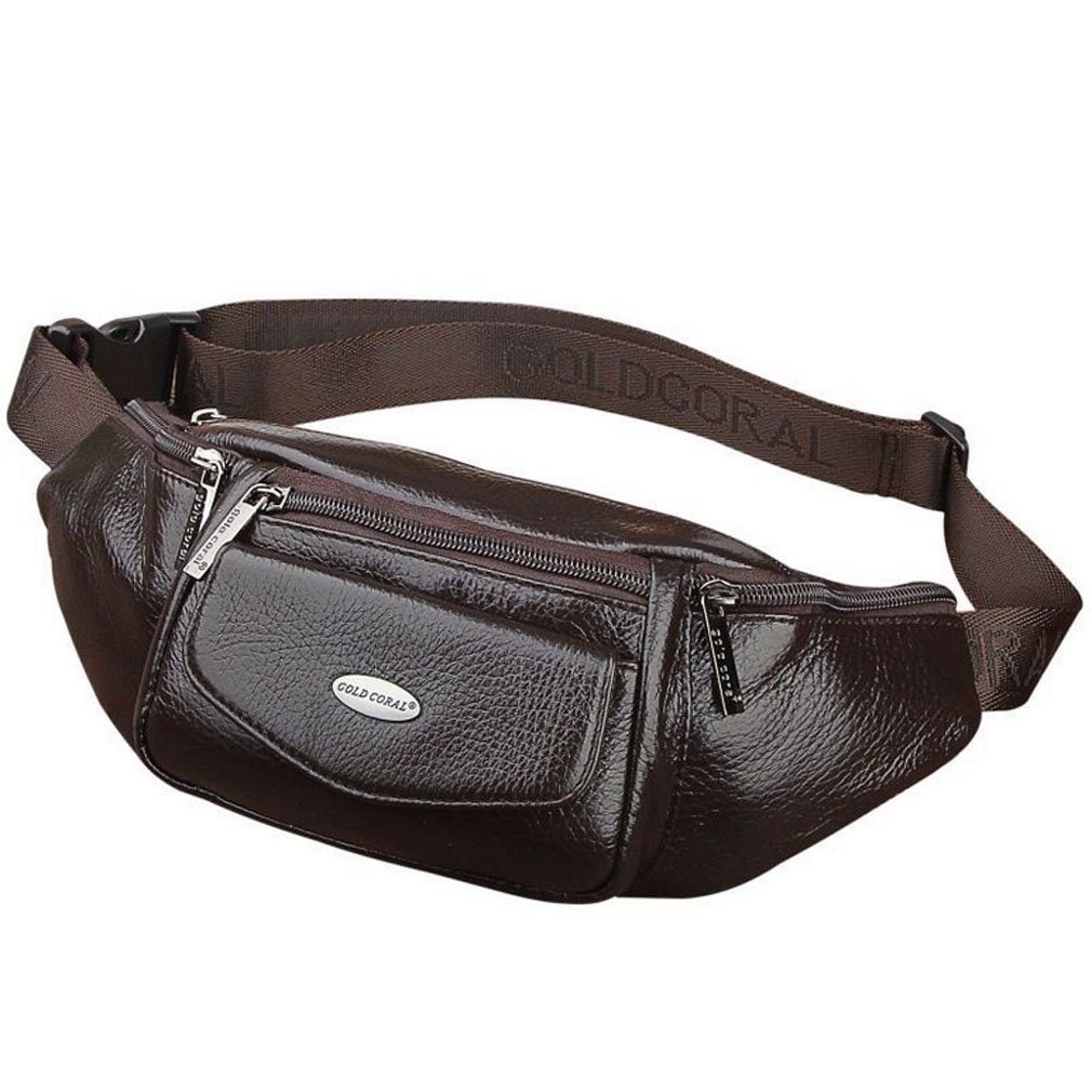 Leather Waist Bag Running Fanny Pack for Men Women Outdoor Travel Sports Cycling Hiking Riding Camping Hunting Casual Bum Belt Slim Shoulder Pouch โ image 1