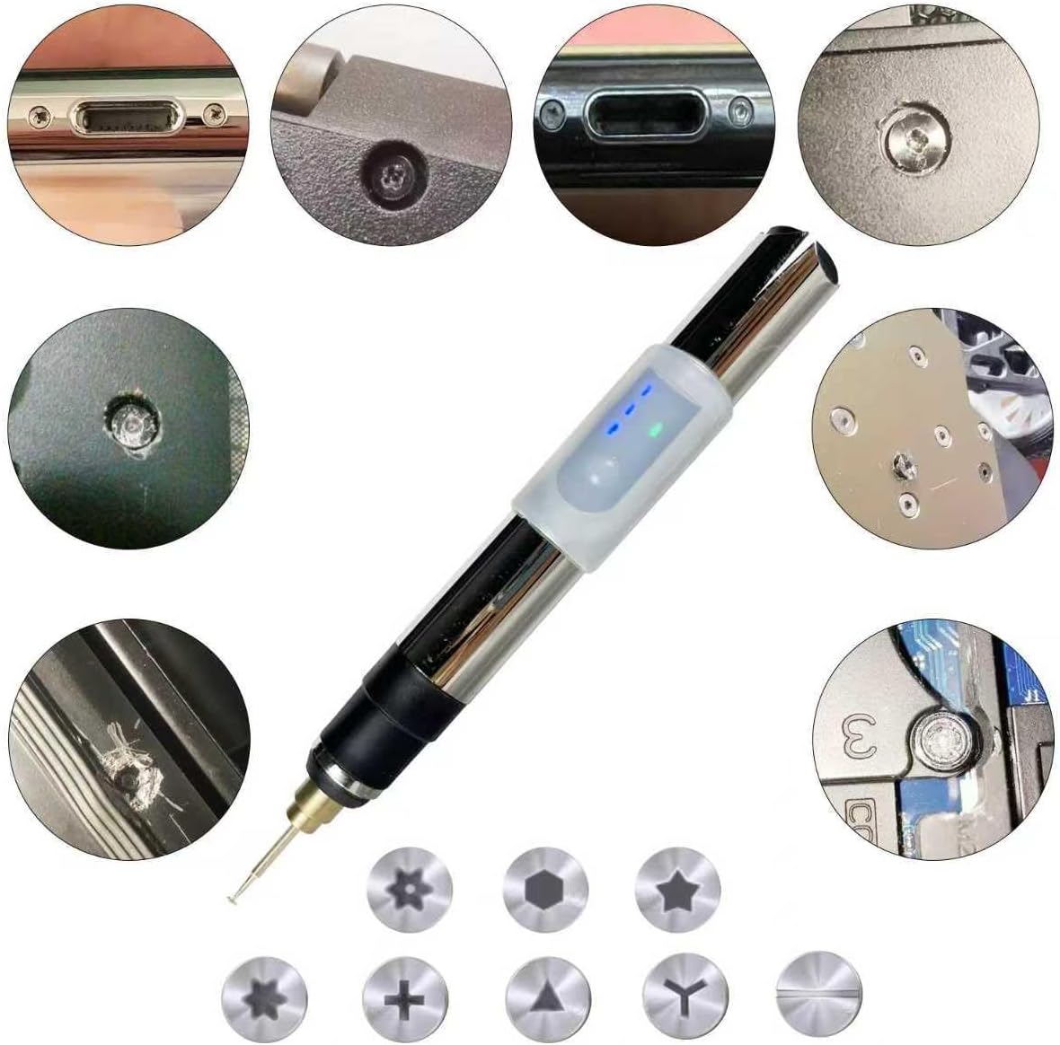 Damaged Screw Removal For Cell Phone Rechargeable Broken Screw Extractor Kit for Iphone Cell Phone Repair Tool 4 Size Grinding Heads Portable Screw Extractor for Laptop/Pad Electronic Products