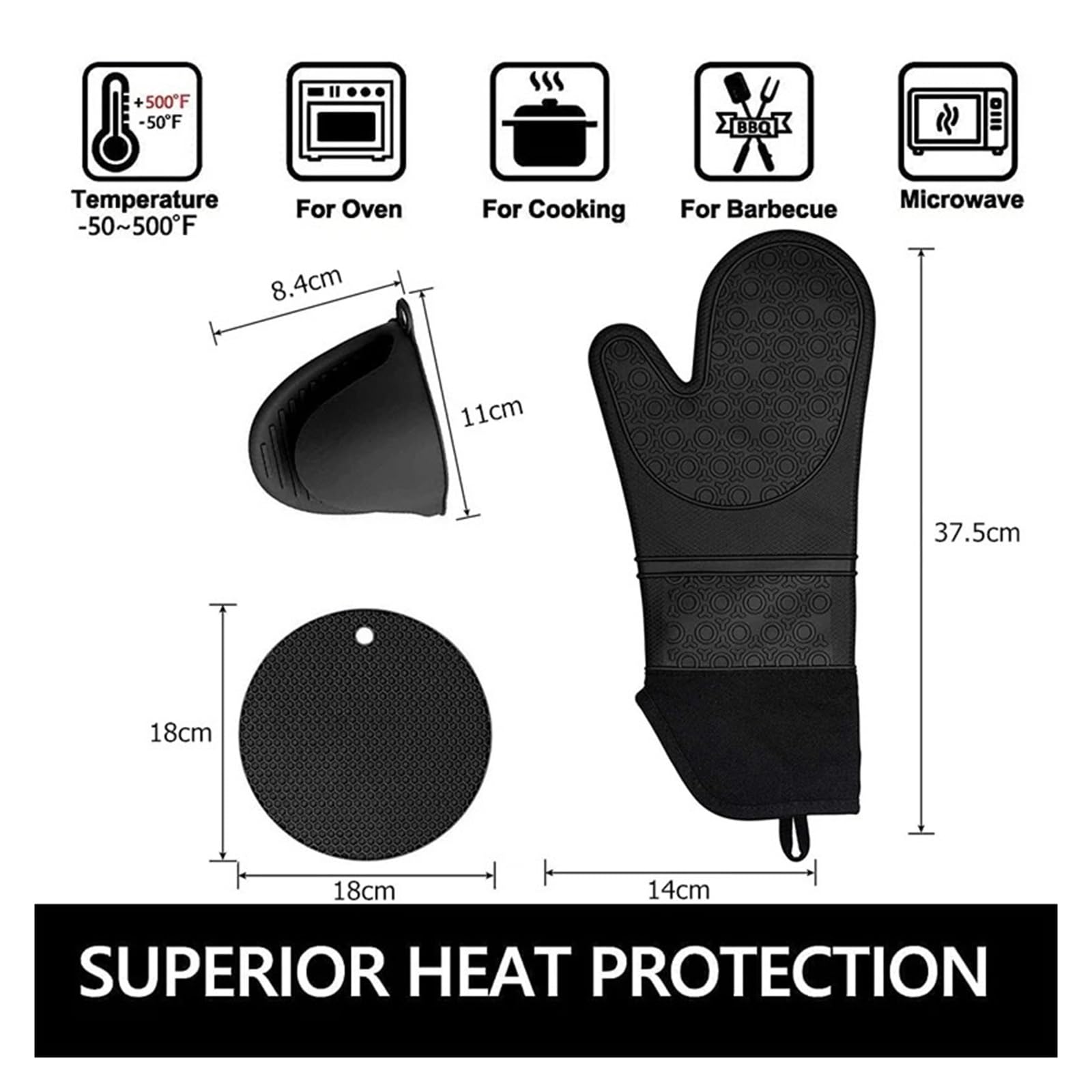 Guanti Forno Set di 6 presine e guanti da forno extra lunghi in silicone resistente al calore, cucina