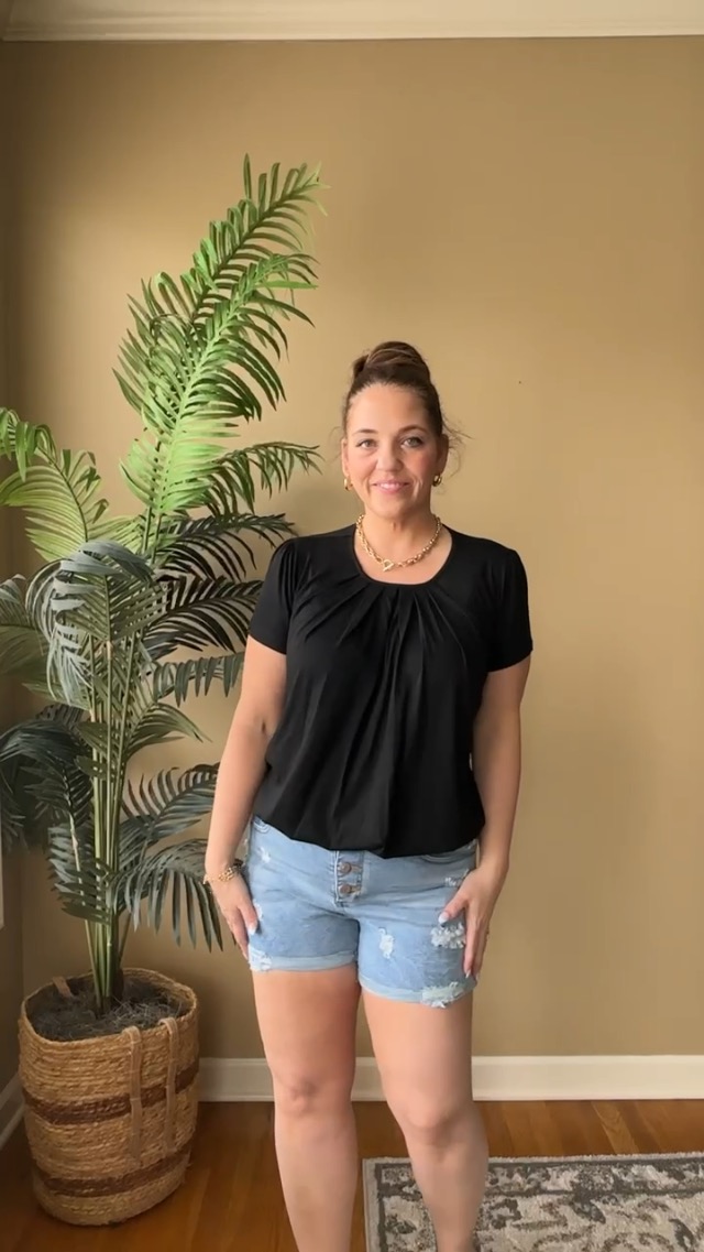Denim shorts and tunic top