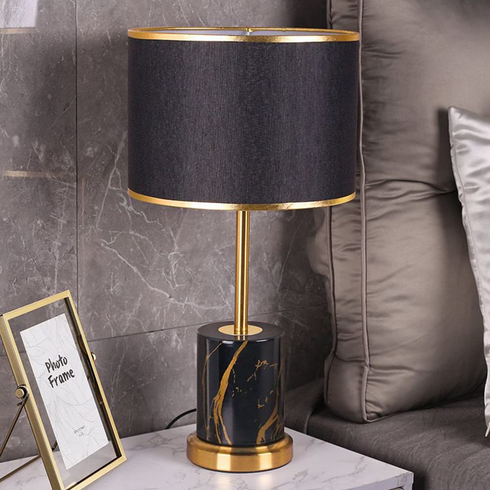Lampada da tavolo in Ceramica, Paralume in Tessuto Lume Comodino Camera da Letto Luce Lampadina E27 Max 40W, interruttore di linea,Design Moderno (Senza Lampadine) (Nero)