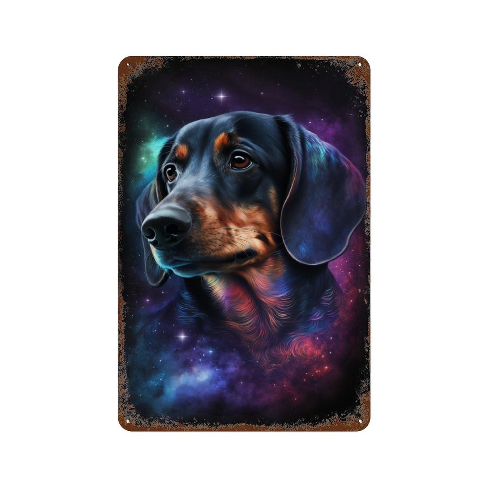 Galactic Dachshund Art Print -1 Retro Metal Sign 11.8"x7.9", Decorative Metal Wall Art for Garage, Bar And Workshop Decor