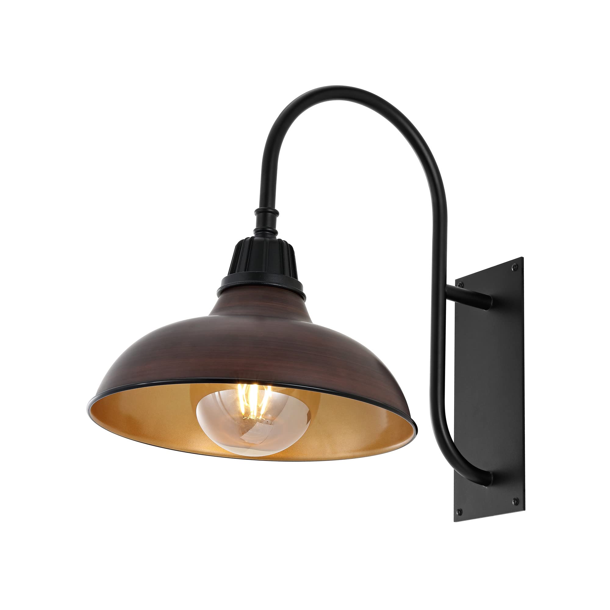 JONATHAN Y Stanley 1-Light Gooseneck Sconce 12.25", Wood Finish/Copper | Farmhouse Industrial Vintage Style, Indoor Or Outdoor, LED Bulb Included, Dimmable, Exterior Metal Lantern for Porch Garage