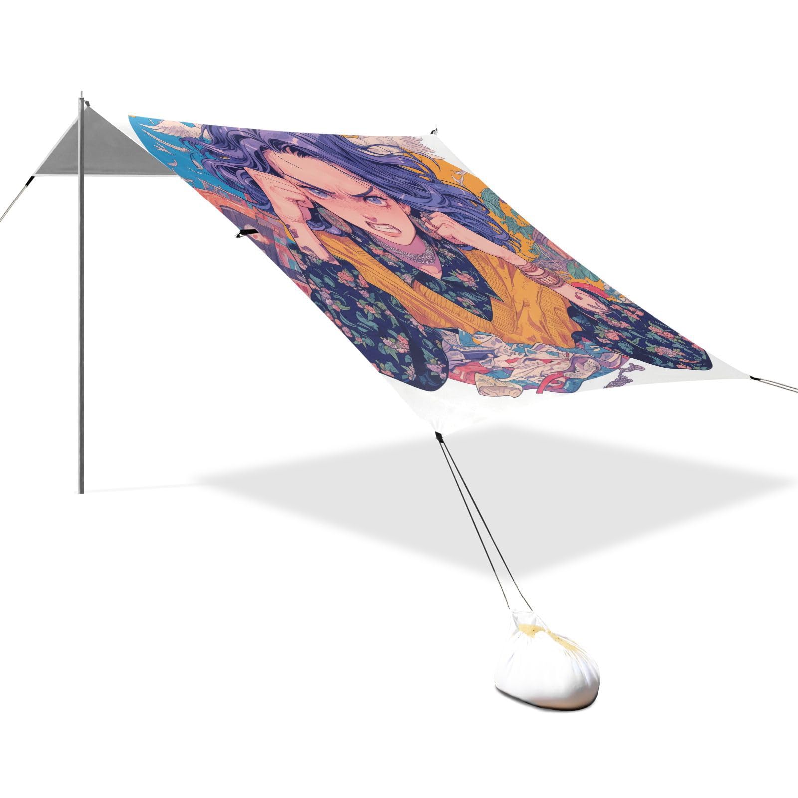 Angry Man Old Lace Foldable Beach Canopy UPF50 Water-Resistant Large Portable Sun Shelter with Sturdy Poles, Sandbags and Shovel for Camping, Picnics, Backyard & Fishing