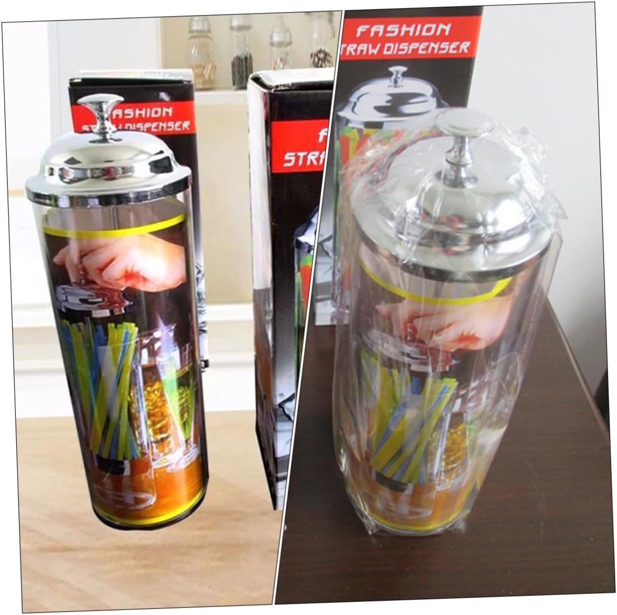 Ciieeo Straw Dispenser Storage Bar Straw Container Lid Home Kitchen Restaurant Supply