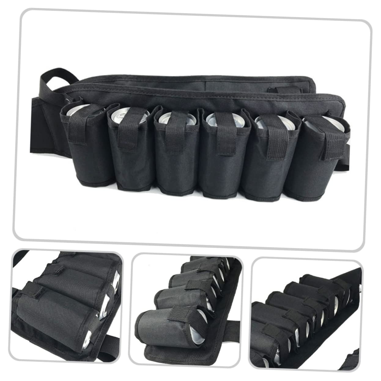 ABOOFAN Ceinture de Bière Longueur Réglable et Boucle, Paquet Banane Confortable en Toile Noire 12 Poches Multiples pour Sorties et Escalade en Plein Air