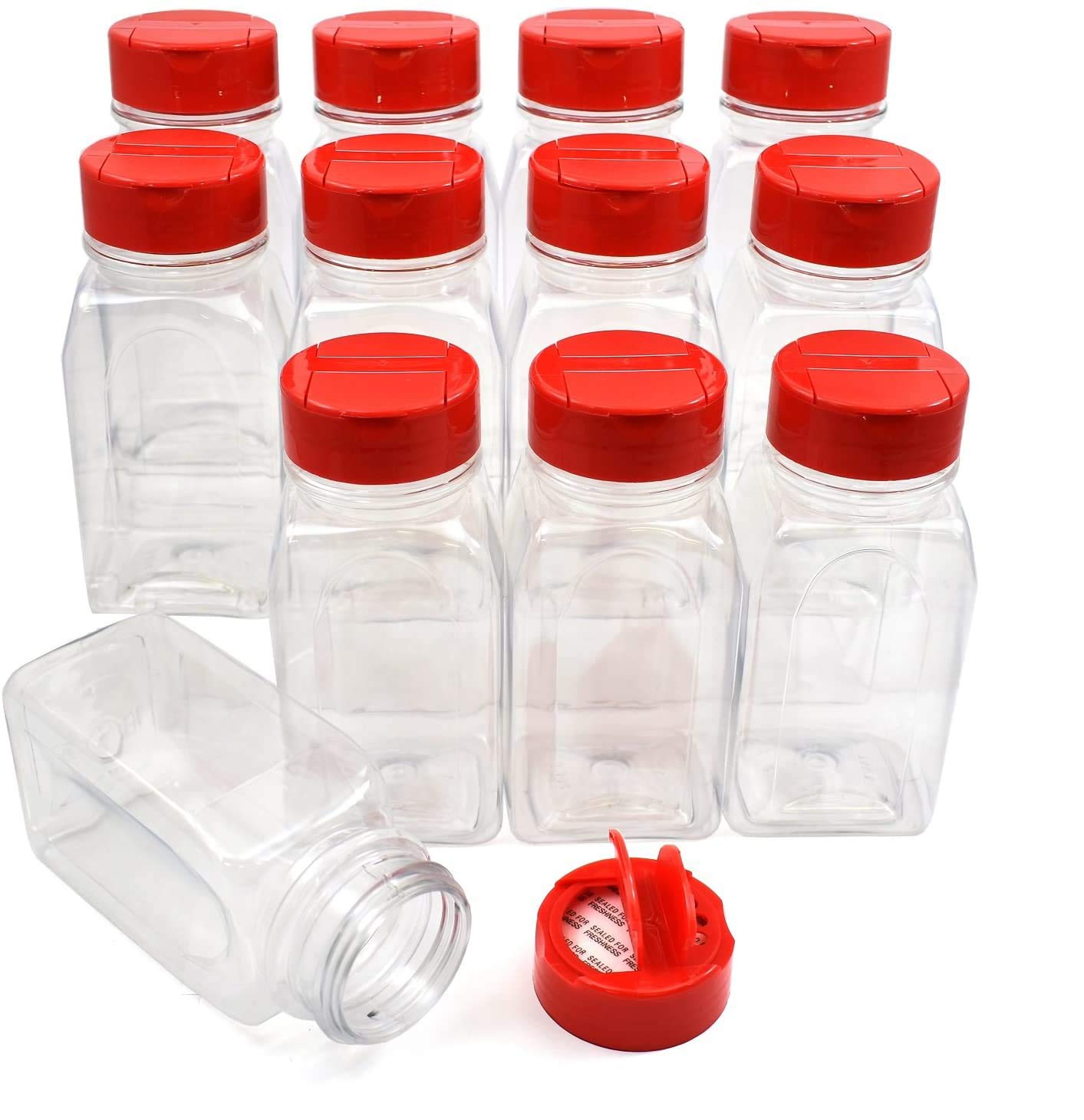 RoyalHouse 12 PACK 9.5 Oz with Red Cap Plastic Jars Bottles